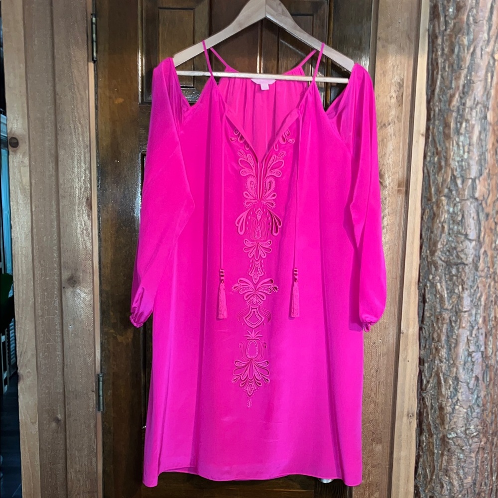 Lilly Pulitzer SILK Fuchsia Long Sleeve Dress
